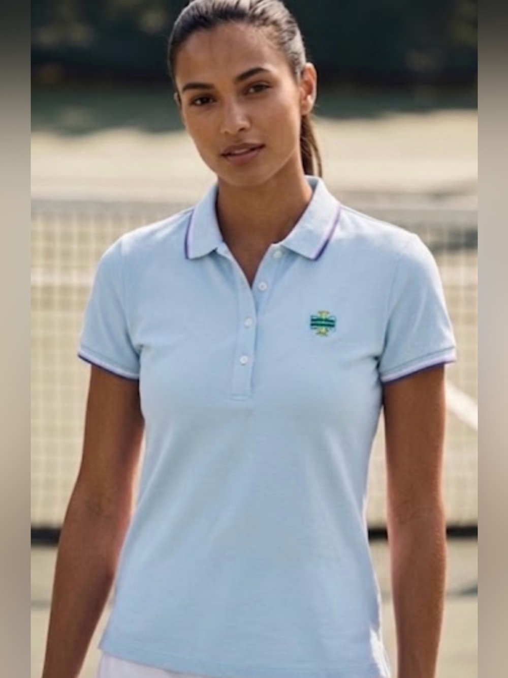 Tory Sport Light Blue Polo with Purple-Trim
